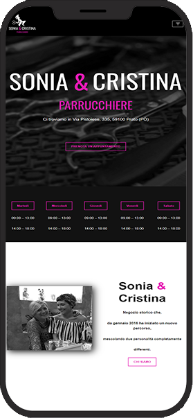 mockup su smartphone di un sito di parrucchiera responsive